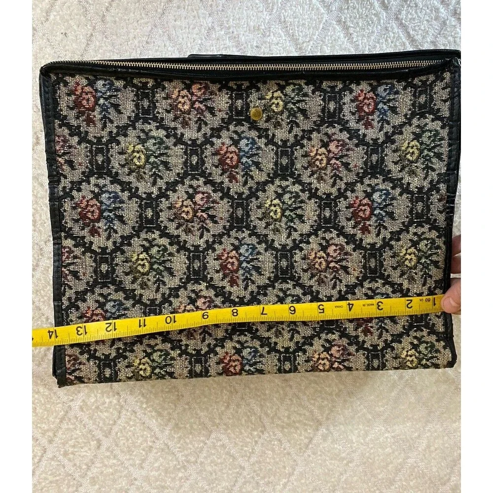Vintage 60s Tapestry Floral All Over Woven Zipped Suitcase Luggage 14 By 11 Inch